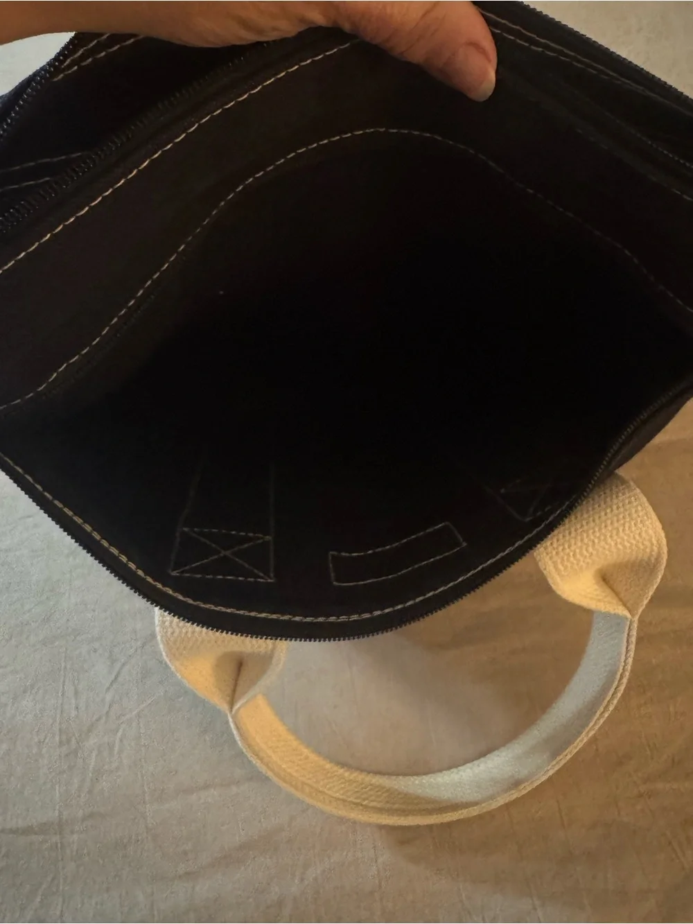 Beckel Canvas Durable Black Canvas Briefcase with Cream Webbing Handles